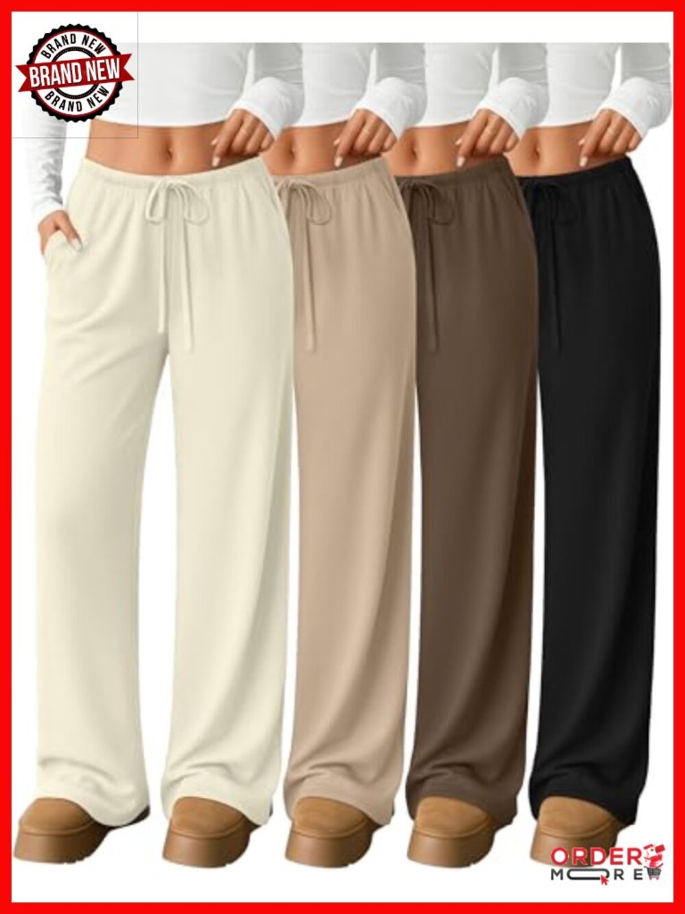 Women's Wide Leg Yoga Lounge Pants 4 Pack with Pockets